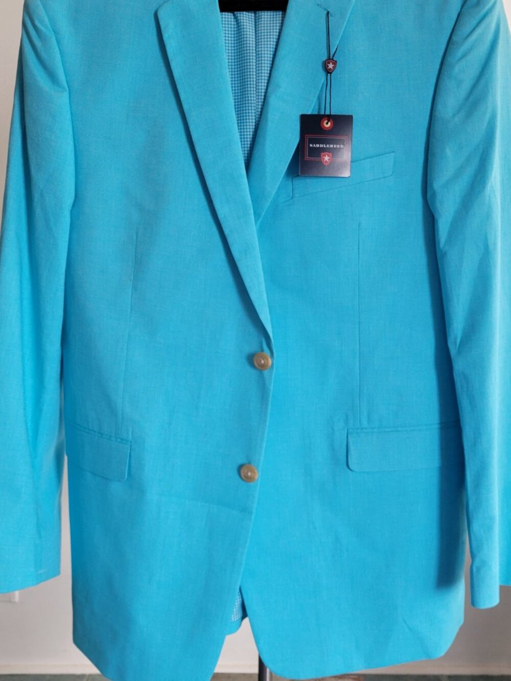 Saddlebred Men’s Solid Blue Robins Egg Cotton Blazer Jacket - Size 44 L - Picture 13 of 16